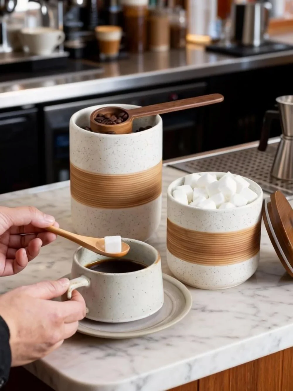 Ceramic Coffee Storage Jar with Lid, Stackable Kitchen Food Container for Spices